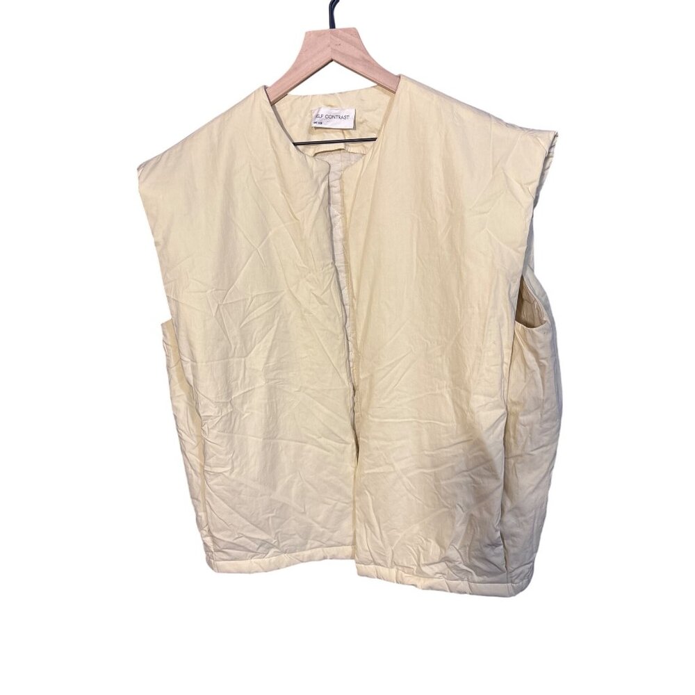 Self Contrast Quilted Cream Vest Open Front One Size Lightweight Cotton Blend Wo